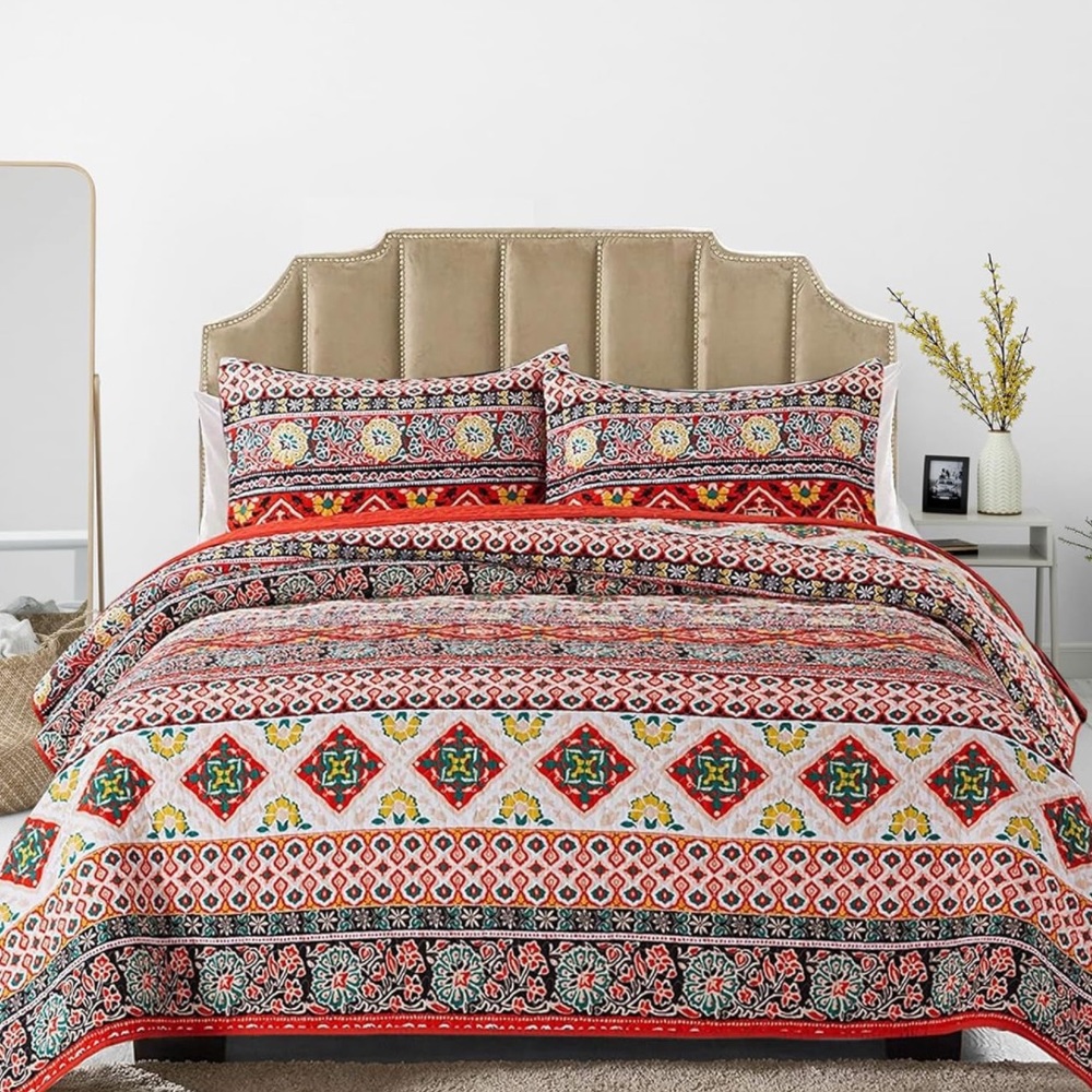 New Colourful King Size Damask Woven Quilt Bedspread Blanket & Pillows